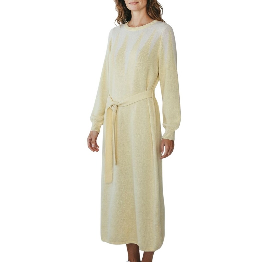 Vintage John Richard‎ Christina Grant Yellow Angora Knit 80s 70s Belted Dress M